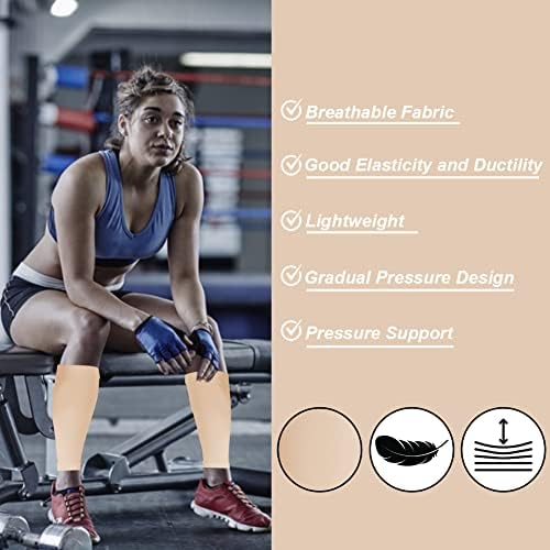 Calf Compression Sleeves for Men & Women (20-30mmhg) - Leg Compression Sleeve for Running, Cycling, Shin Splints Support, Relieve Legs Pain, Travel (One Pair)(Beige,Medium)