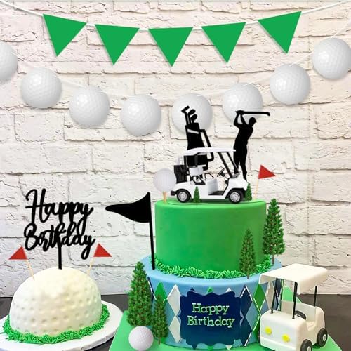 21 Pieces Golf Cake Decorations With Mini Cart, Ball, Green Tree, Clubs, Red Flag Cupcake Toppers for Sports Theme Birthday Party Decor Supplies
