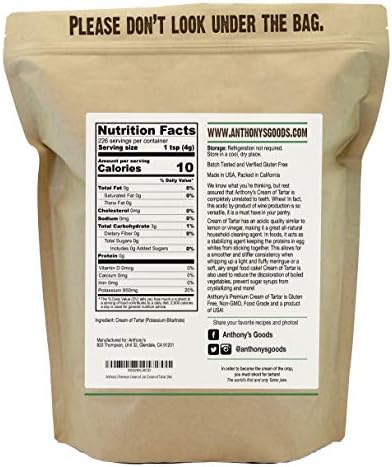 Anthony's Premium Cream of Tartar, 2 lb, Gluten Free, Food Grade, Non GMO, USP, FCC, Made in USA