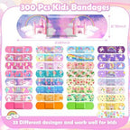 Sublaga 33 Styles Kids Cartoon Bandages 300 Pcs Adhesive Flexible Unicorn Bandages Cartoon Bandages Variety Pack Waterproof Protect Scrapes and Cuts for Girls Boys Children Toddlers(Cute)