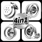 Flat Chastity Cage - 4IN1 Metal Chastity Device with Upgraded Invisible Lock & Chastity Belt, Stainless Steel Cock Cage with Penis Plugs & Tray Base, BDSM Bondage Gear Adult Sex Toys for Men (1.77in)