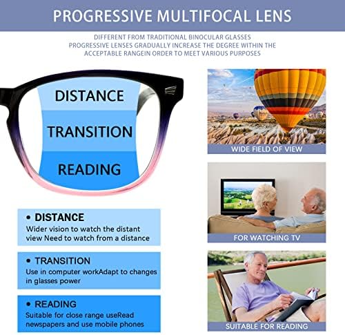 3 Pack Progressive Multifocal Reading Glasses for Women Men Blue Light Blocking Computer Glasses Spring Hinge Readers(3 Mix C3, 2.00)
