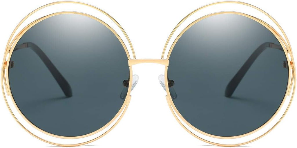 Dollger Metal Double Circle Wire Frame Oversized Round Sunglasses for Women