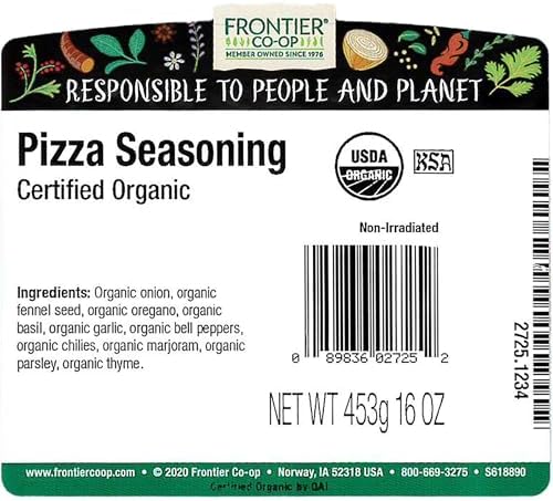 Frontier Co-op Organic Pizza Seasoning, 1lb Bulk Bag – Natural Seasoning Spice Blend, Perfect Spice for Homemade Pizzas, Pasta and Italian Dishes