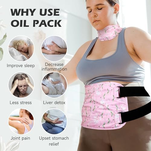 Plus Size Castor Oil Pack 2 Pcs Castor Oil Wrap Organic Cotton Reusable Kit Organic Cold Pressed Unrefined Castor Oil Compress Packs for Liver Detox