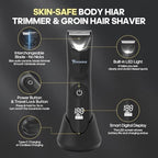Electric Body Hair Trimmer Shaver - 3 in 1 Pubic Trimmer for Men - Bikini Trimmer for Women - No Nick Groin Ball Razor with Ceramic Blade Head, Wireless Dock Charging