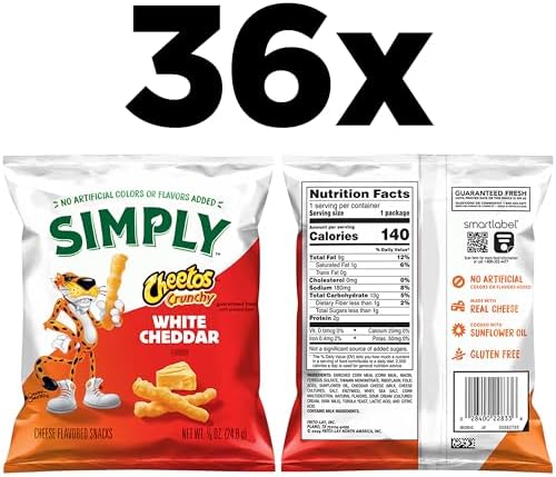 Simply, Cheetos Crunchy White Cheddar, 0.875 Ounce (Pack of 36)