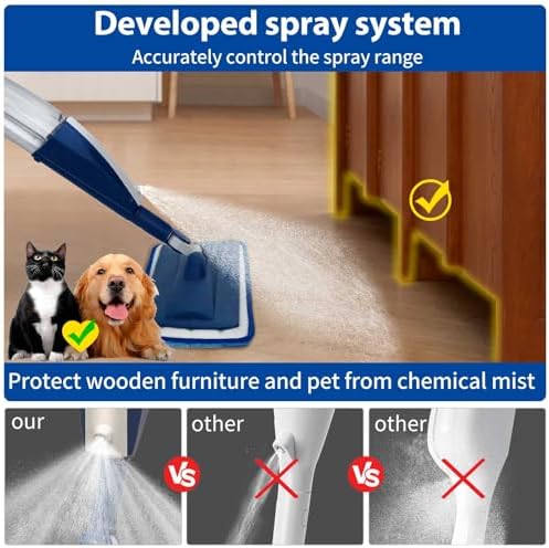 Mops for Floor Cleaning Wet Spray Mop with 14 oz Refillable Bottle and 3 Washable Microfiber Pads Home or Commercial Use Dry Wet Flat Mop for Hardwood Laminate Wood Ceramic