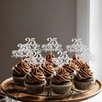 24 PCS 25th Anniversary Cupcake Toppers 25 Sliver Years Anniversary Cupcake Picks Cheers to 25 Years Wedding Anniversary Happy 25th Birthday Party Cake Decorations Supplies