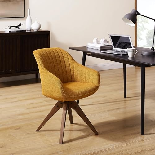 Art Leon Dining Room Chair - Mid Century Modern Fabric Upholstered Swivel Dining Chair with Wood Legs, Leisure Side Chair with Arms for Living Room, Yellow