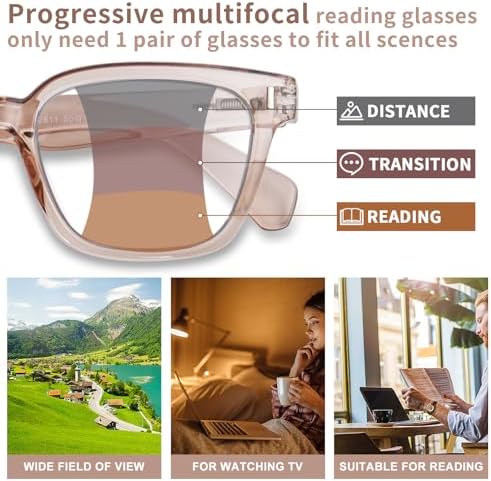 Progressive Multifocal Reading Glasses for Women Men, Anti Glare/Eyestrain Blue Light Multifocus Computer Readers