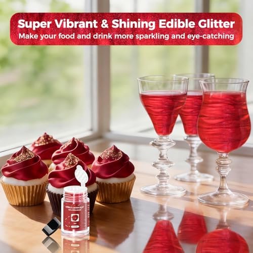 CRPTHE Red Luster Dust Edible 5g, Edible Glitter for Drinks, Food Grade Glitter Shimmer Sprinkle Powder for Cocktails, Baking, Beverages, Cakes, Strawberries, Cookies, Fondant, Vegan