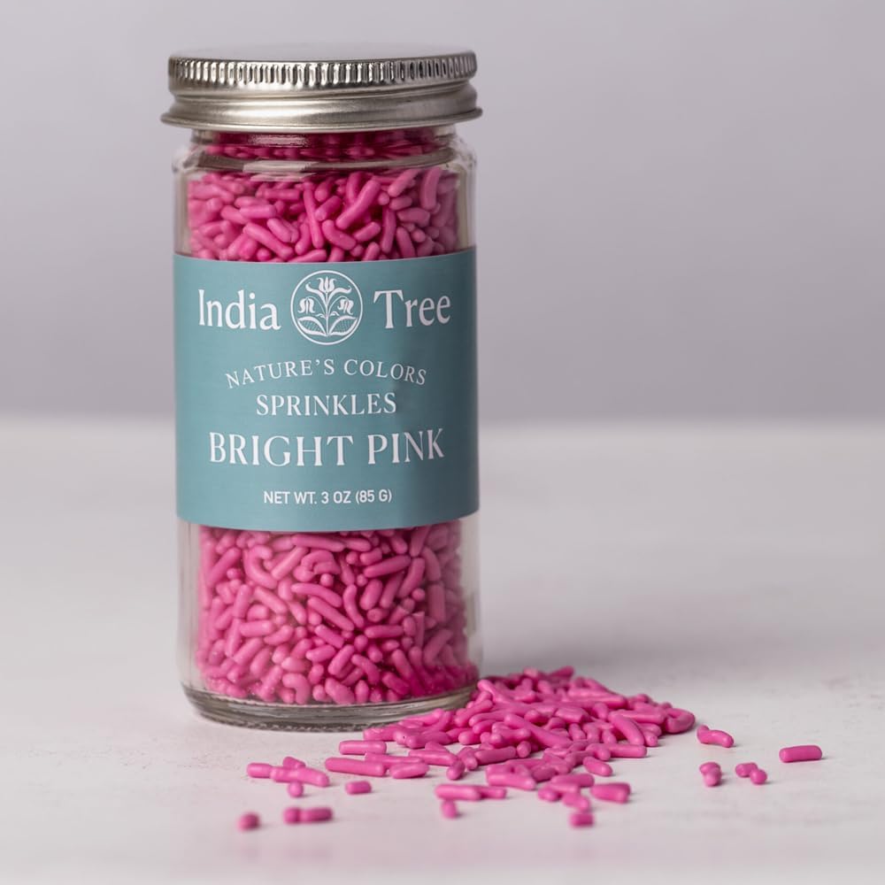 Bright Pink Sprinkles – Vegan, Non-GMO, Dye-Free, Allergen-Free, 3 oz Jar – India Tree Nature’s Colors