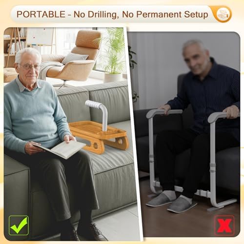 Portable Couch Standing Aid with Organizer Tray, 350 lbs Support Mobility Helper for Seniors, Sofa Lift Assist Handle for Wide Sofas – No Installation, Easy to Store