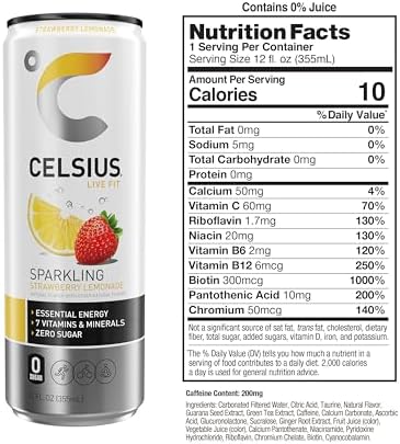 CELSIUS Sparkling Strawberry Lemonade, Sugar Free Energy Drink, 12 Fl Oz (Pack of 12)