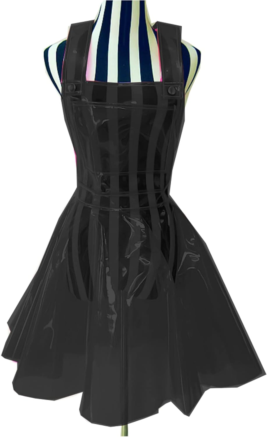 Women Plastic PVC Dress See Through A Line Plastic PVC Clear Dress Waterproof Plus Size Dress Sexy Costume,Black,7XL