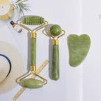 3-in-1 Jade Roller and Gua Sha Facial Kit | 100% Natural Jade Stone Massager Set for Anti-Aging, Wrinkle Reduction & Skin Care | Perfect Beauty Tool for Face, Eyes, and Body