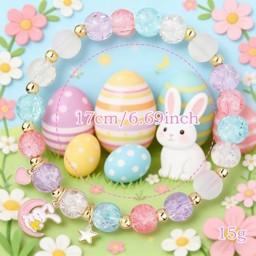 Easter Bracelet, Easter Gifts Cute Bunny Beaded Stretch Rabbit Charm Holiday Party Jewelry