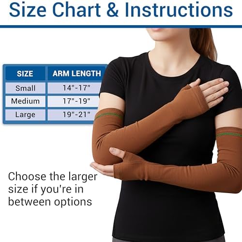 Skil-Care Geri-Sleeves Arm Protector, Brown Green Stripe, Cotton-Lycra Blend, Thumbhole Design, Reusable, Launderable