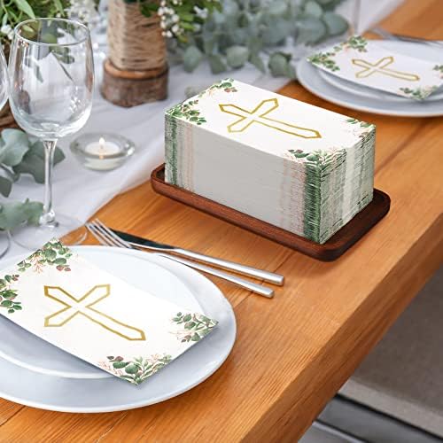 Karenhi 200 Pcs Baptism Cross Napkins 2 Ply God Bless Cross Christian Disposable Guest Napkins for Baptism Bathroom Towels First Holy Communion Decorative Religious Spring Bathroom Guest Towels