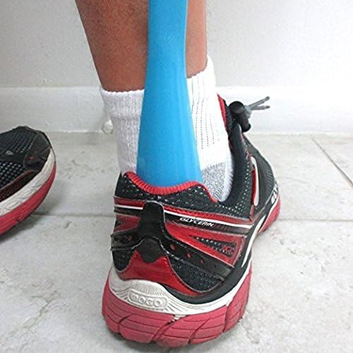 Back Scratcher with Shoe Horn Long Handle Each 19.5" Long Handled Shoe Horn with Hand Shaped Backscratcher is Perfect for Itchy Backs and Putting on Shoes While Standing (Blue, 1pack)