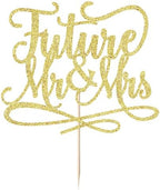 Future Mr and Mrs Cake Topper,Glitter Bridal Shower Cake Pick Decorations- for Wedding Engagement Theme Party Decoration,Bachelor Party Decorations Supplies (gold)
