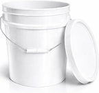 5-Gallon Bucket with Airtight Lid – Made in USA, Food Grade BPA Free Plastic, Heavy Duty Multi-Use, Metal Handle with Grip, Stackable Storage – White, 1 Pack