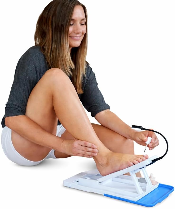 Standard Home Pedicure Assistant with LED Task Light – Adjustable Foot Rest for Easy At-Home Pedicures, Ergonomic Toenail Grooming Stand, Compact Foldable Design