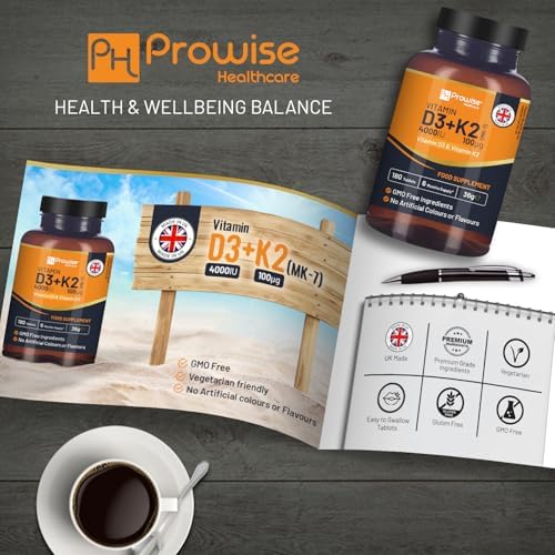 Vitamin D3 4000IU & K2 MK7 100µg Vegetarian Tablets I 180 (6 Months Supply) I Easy to Swallow Supplement for Immune Support, Calcium Boost, Bone & Muscle I Made in The UK by Prowise Healthcare