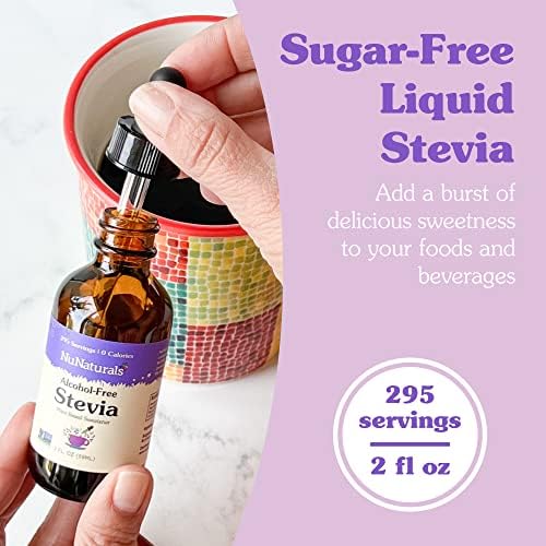NuNaturals Liquid Stevia, Sugar-Free Sweetener, Plant-Based Sugar Substitute, Zero Calorie, Unflavored, Alcohol-Free, 2 oz