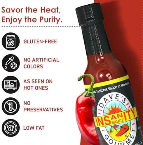 Dave's Gourmet Super Spicy Hot Sauce Variety 3 Pack - Includes Original Insanity, Ghost Pepper Naga Jolokia, and Carolina Reaper - Hot Sauce Set - Spicy Sauce for Burgers, Wings, Tacos - 5oz Bottles