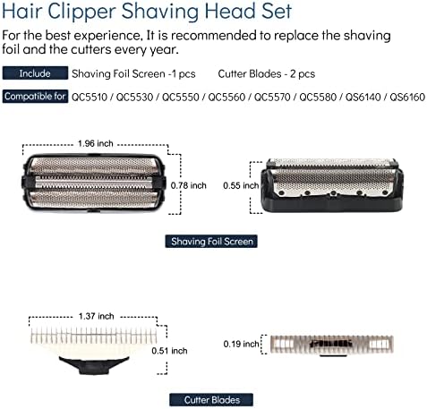 Foil Screen and Shaver Head Cutter Blades Replacement Compatible with Philips QC5550 QC5580 QC5570 QC5510 QC5530 QC5560 Hair Cilppers Comb Parts, Trimmer Shaving head intended for QS6140 QS6160
