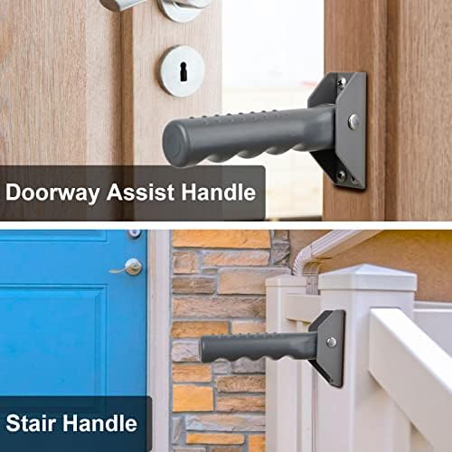Flip Up Grab Bar for Doorway/Stairs Safety Assist Handles for Elderly Non-Slip Grip Bar Great for Seniors, Elderly, Disabled, Handicap and Injured People - Suitable for Wood Door (Gray)