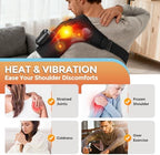 Cordless Shoulder Heating Pad with Massage, Heated Shoulder Wrap, Detachable Magnetic Controller Heated Shoulder Brace for Pain Relief with 5 Heats and Vibration Modes (Black)