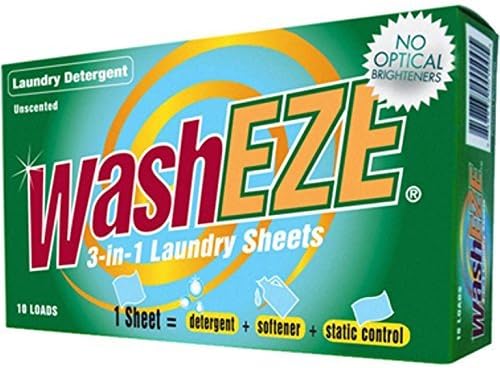 WashEZE 3 in 1 Laundry Detergent Sheets Unscented 40 count with Fabric Softener Fragrance and Phosphate Free- More efficient than pods pacs powders or liquids