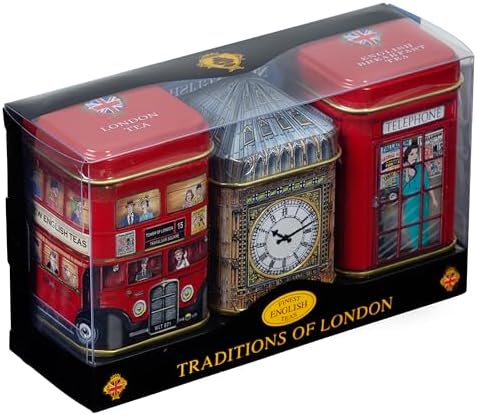 London Icons 3x Mini Tea Tins with Fine English Loose Tea (Big Ben, Red London Bus, Telephone Box)