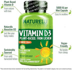 NATURELO Vitamin D - 5000 IU - Plant Based from Lichen - Natural D3 Supplement for Immune System, Bone Support, Joint Health - High Potency - Vegan - Non-GMO - Gluten Free - 180 Capsules