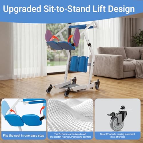 Sit to Stand Lift for Elderly with Wheels, One-Step Stand Assist Aid, Muscle Building, Patient Lift Transfer Chair for Home Care, Elderly Lift Assist Devices for Seniors Adults Disabled, 400 lbs