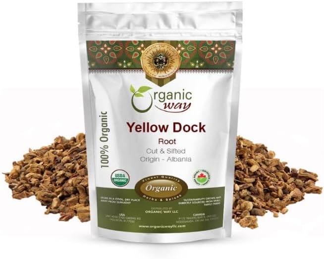 Organic Way Yellow Dock Root Cut & Sifted (Rumex Crispus) | Herbal Tea- European Wild-Harvest | Organic & Kosher Certified | Vegan, Non GMO & Gluten Free | USDA Certified | Origin - Albania (4 Oz)