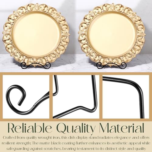 Baderke Wrought Iron Bowl Deep Platter Stand Detachable Metal Scroll Display Rack Easel Metal Bowl Display Stand Decorative Holder Dish Picture Easel(Black,2 Pcs)