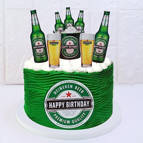 Daimay 48PCS Beer Bottle Cake Toppers Bachelor Party Cupcake Topper Happy Birthday Cake Decorations Muffin Cake Deco for Various Birthday Party Supplies