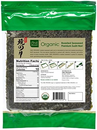 ONE ORGANIC Sushi Nori Premium Roasted Organic Seaweed (50 Full Sheets)