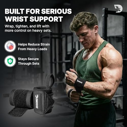 DMoose Fitness Wrist Wraps for Weightlifting 18" - Heavy Duty Gym Wrap with Hand Thumb Loop for Support & Pain Relief, USPA Approved Powerlifting, Weight Lifting Wrist Straps for Men & Women Work Out