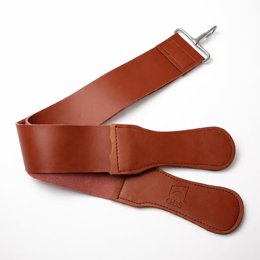 Gents Leather Razor Strop 2.5” x 23.5” Cowhide Straight Razor Strop Dual Sided Canvas Barber Sharpening Strap for Razors Knives Tools