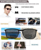OCCI CHIARI Bifocal Reading Sunglasses for Men UV400 Protection Large Square Sun Readers 100 150 200 250 300 350 (Black,2.0)
