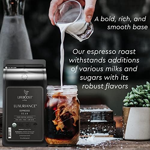 Lifeboost Organic Espresso Whole Bean Coffee - Low Acid Espresso Coffee, Non-GMO, USDA Organic, Single Origin, Third-Party Tested for Mycotoxins & Pesticides - 12 oz Bag