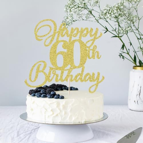 Happy Birthday Cake Topper,for Celebrating Happy Birthday Anniversary Theme Party Cake Decorations (60 gold)