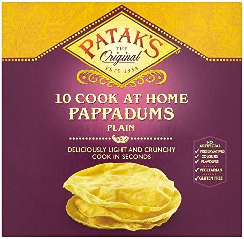 Patak's Plain Ready to Cook Pappadums (10 per pack - 100g) - Pack of 6