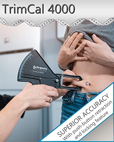 Sequoia Fitness Trimcal 4000 Body Fat Caliper with Body Measure Tape & Fat% Chart (Black & Black)