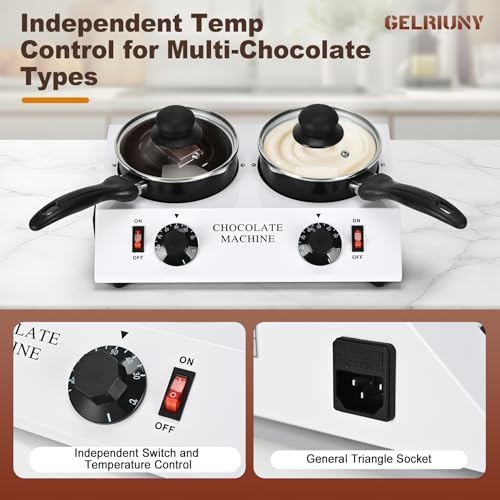 2026 Upgrade Chocolate Melting Pot,2x1L Chocolate Melting Machine with Candy Dipping Tools,Electric Chocolate Tempering Machine for Chocolate,Candy,Butter Making Warming Coffee Milk Wine(80W, 110V)